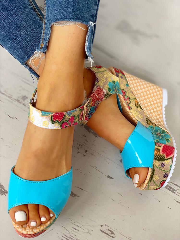 Floral Peep-toe Platform Wedge Sandals Sandals Pavacat US5.5(LABEL SIZE 35) Blue 