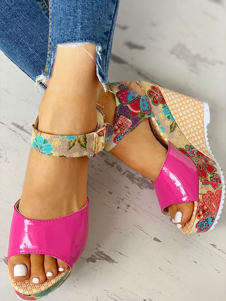 Floral Peep-toe Platform Wedge Sandals Sandals Pavacat US5.5(LABEL SIZE 35) Red 