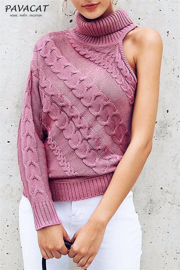 Frost Cable Knit One Sleeve Sweater - White Pullover Aliexpress 