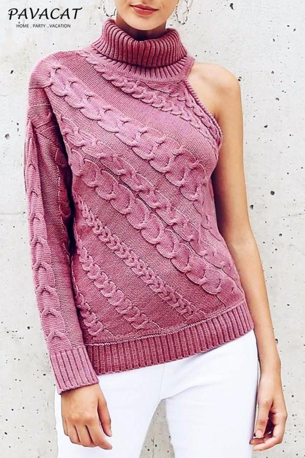 Frost Cable Knit One Sleeve Sweater - White Pullover Aliexpress 