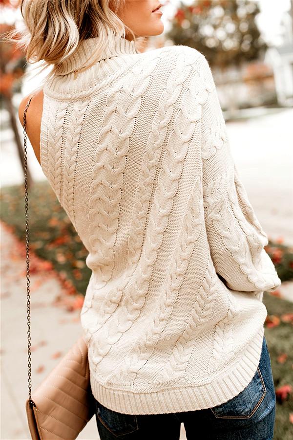 Frost Cable Knit One Sleeve Sweater - White Pullover Aliexpress 