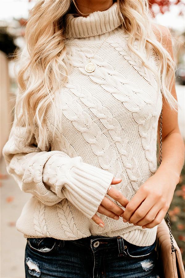 Frost Cable Knit One Sleeve Sweater - White Pullover Aliexpress One White 
