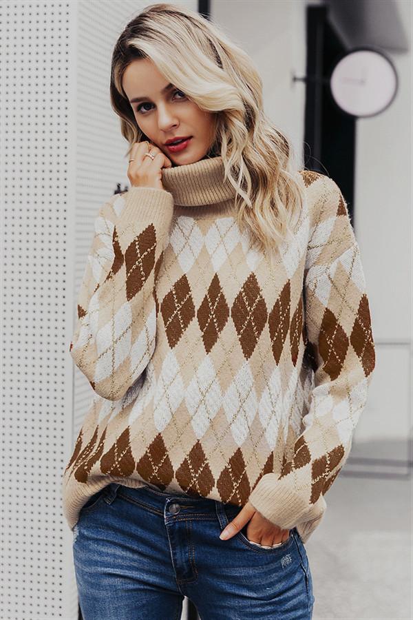 Geometrical Turtle Neck Thick Pullover - Pavacat