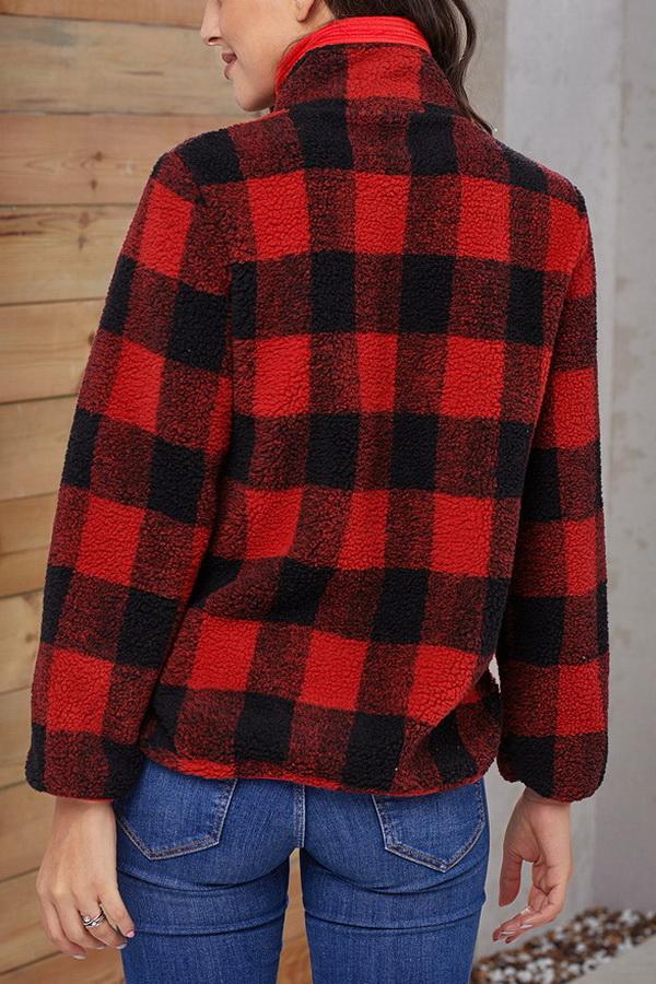 High-collar Checked Plush Plaid Sweater Pullover 5201906151552 