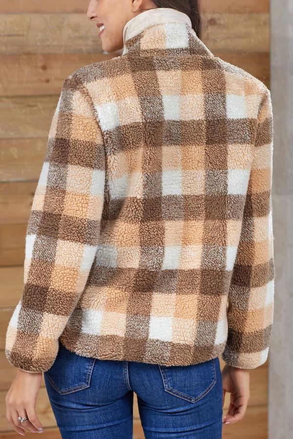 High-collar Checked Plush Plaid Sweater Pullover 5201906151552 