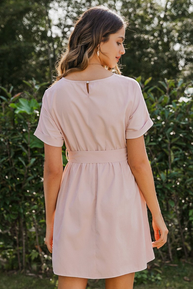 High Waist Belt Batwing Sleeve Short Dress - Pavacat