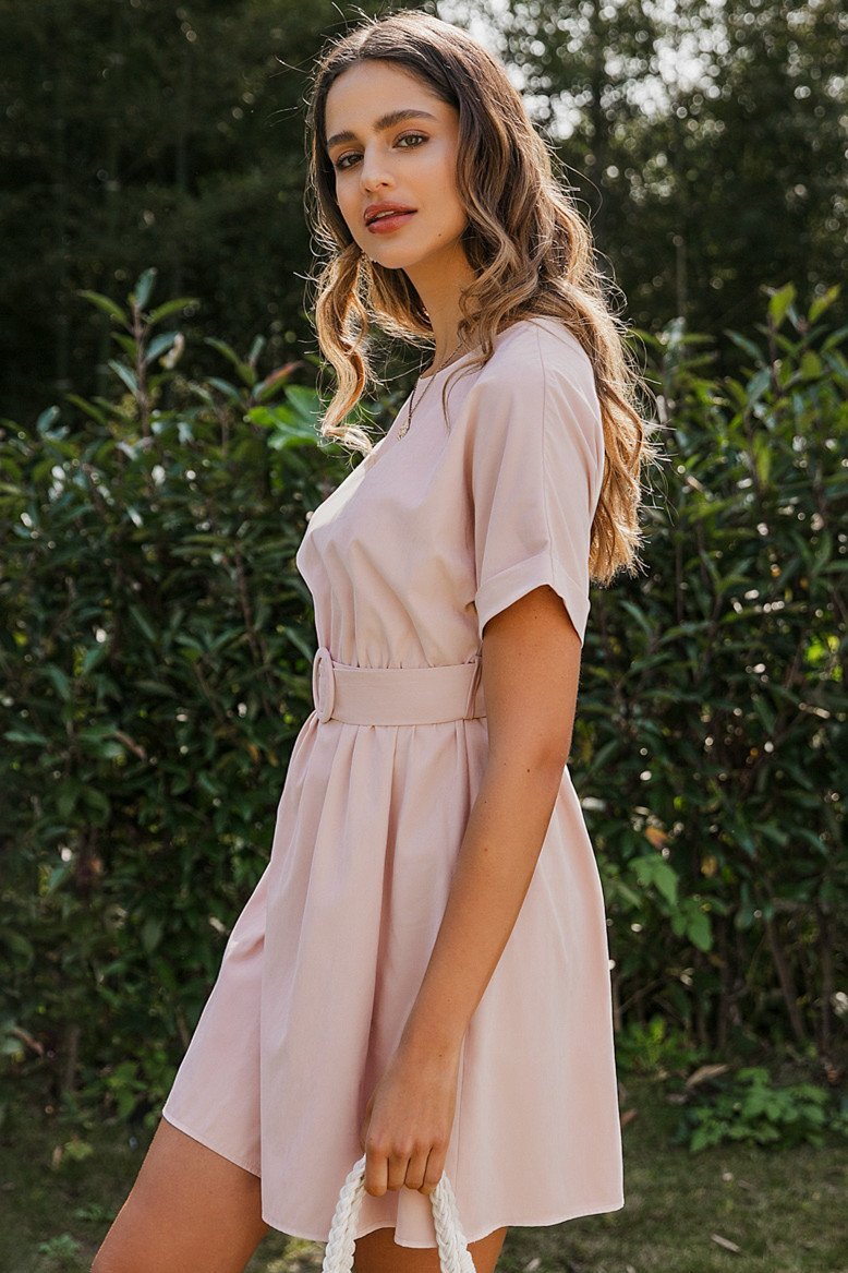 High Waist Belt Batwing Sleeve Short Dress - Pavacat