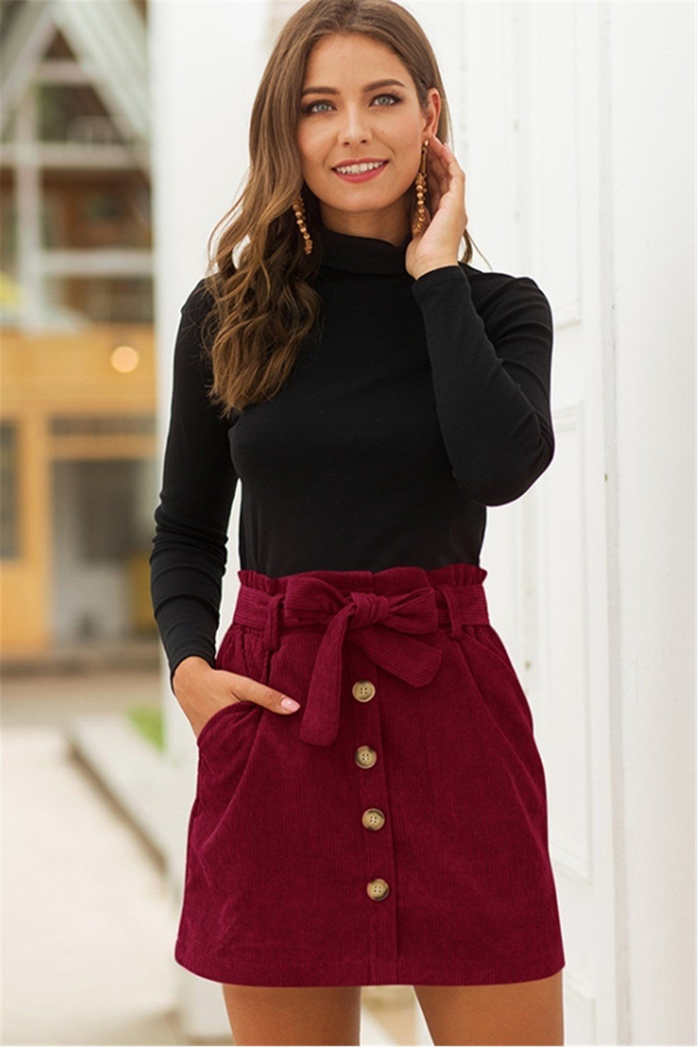 High Waist Elastic Pocket A-line Skirt - Pavacat