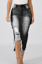 High Waist Ripped Destroyed Denim Skirt - Pavacat