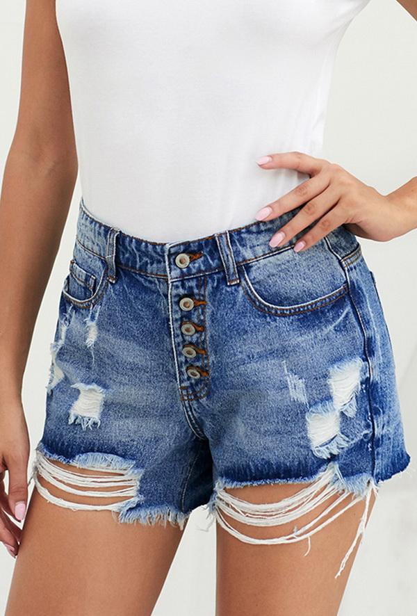 High-waist Slim Single-breasted Worn-out Jeans Shorts Pants 5201906151552 