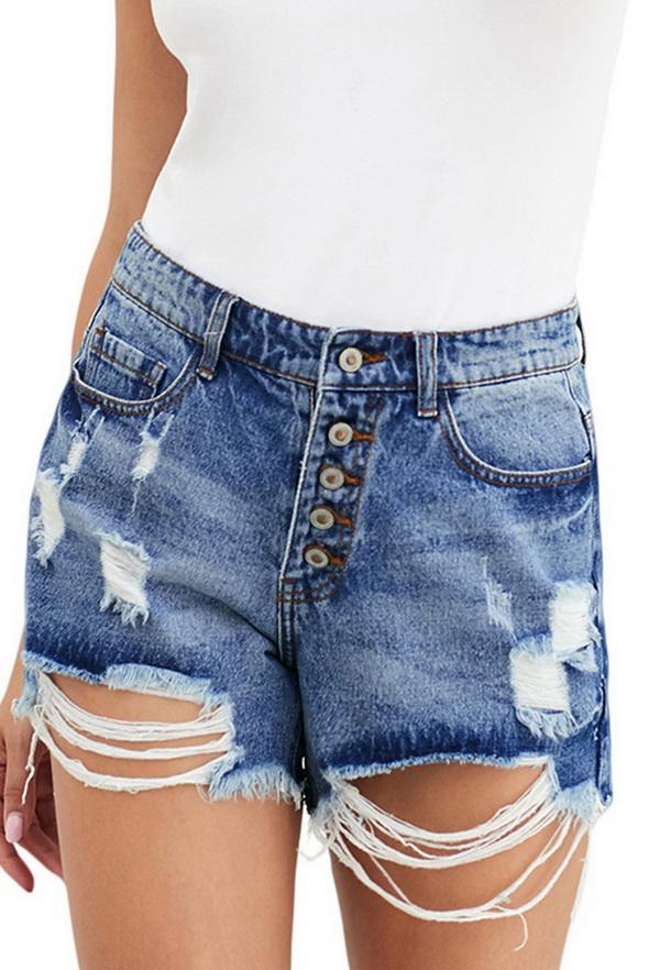 High-waist Slim Single-breasted Worn-out Jeans Shorts Pants 5201906151552 