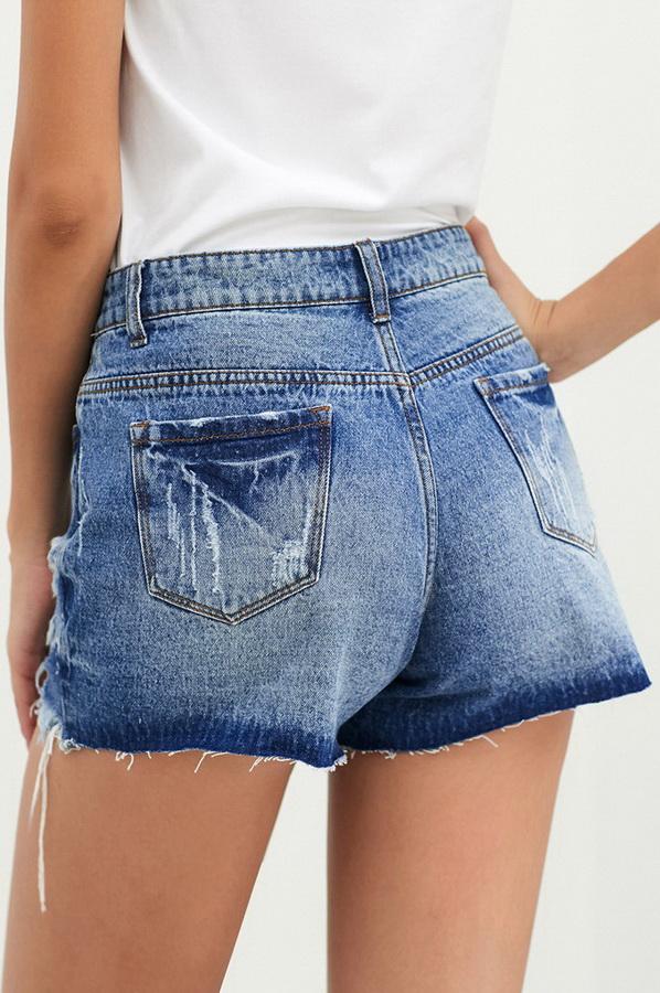High-waist Slim Single-breasted Worn-out Jeans Shorts Pants 5201906151552 