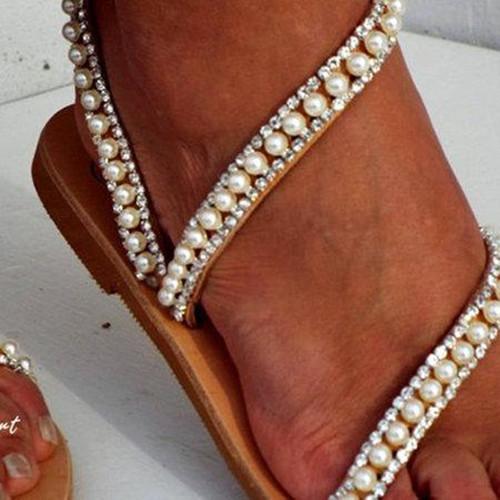 Imitation Pearl Pu Sandals Flip-flops Summer Sandals - Pavacat