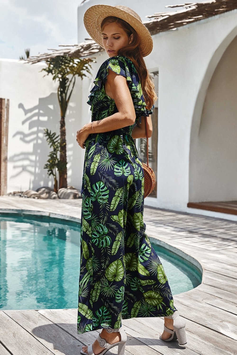 Island Forest Floral Wide Legs Jumpsuit - Pavacat