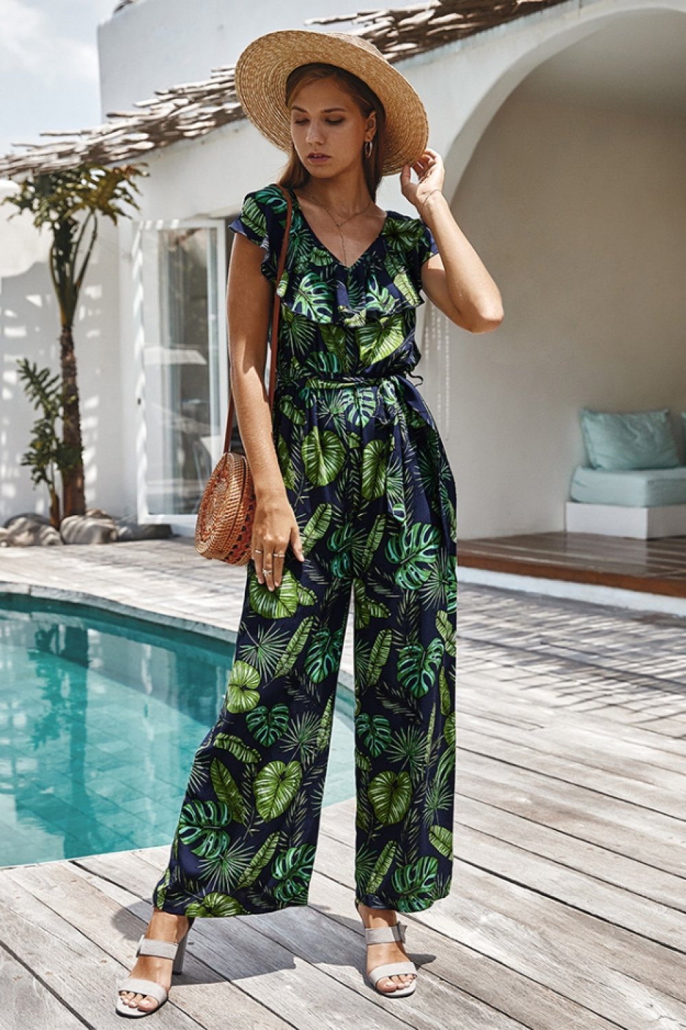 Island Forest Floral Wide Legs Jumpsuit - Pavacat