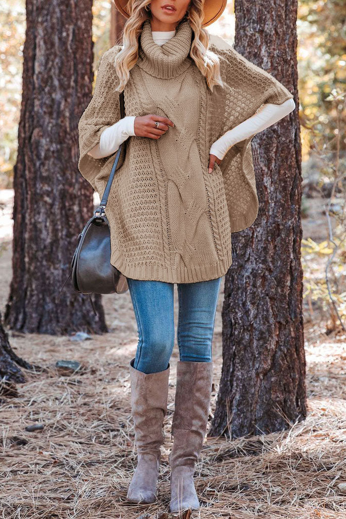 Pull en tricot châle torsadé à col roulé