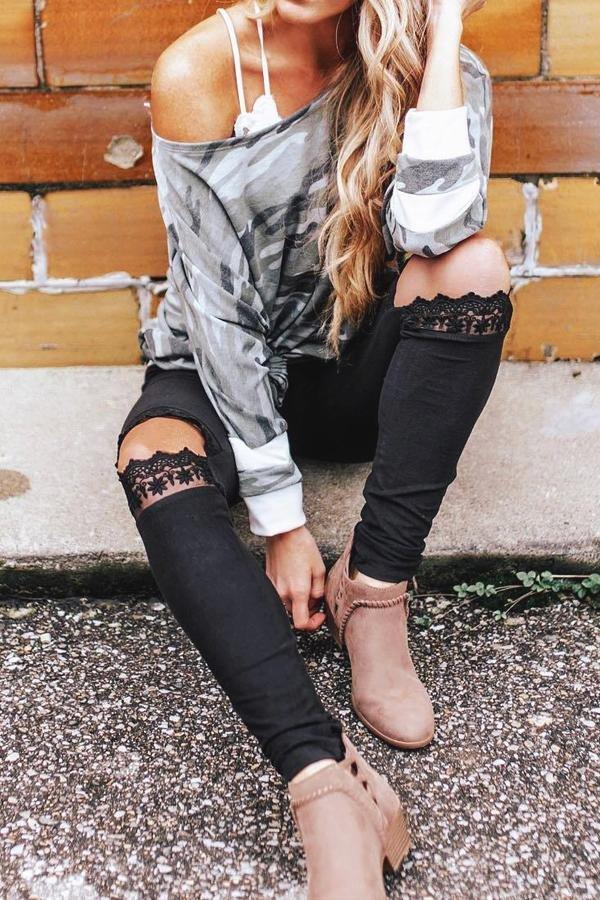 Lace Cut Out Skinny Pants Pants 5201903041613 