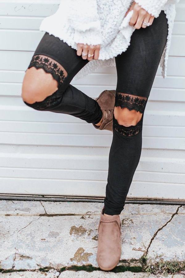 Lace Cut Out Skinny Pants Pants 5201903041613 