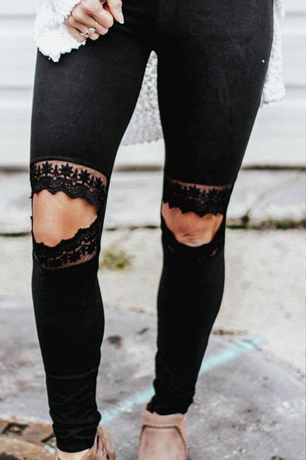 Lace Cut Out Skinny Pants Pants 5201903041613 