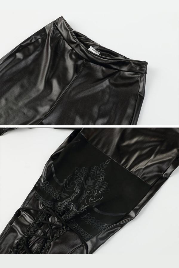 Lace Hollow Out Leather Pants Pants 5201903041613 