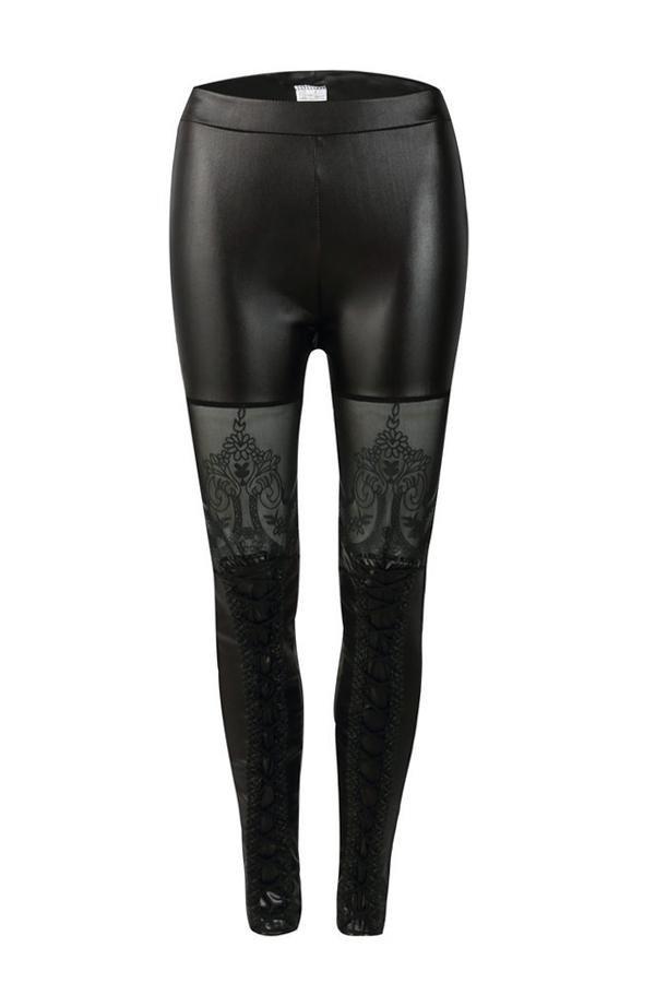 Lace Hollow Out Leather Pants Pants 5201903041613 L black 