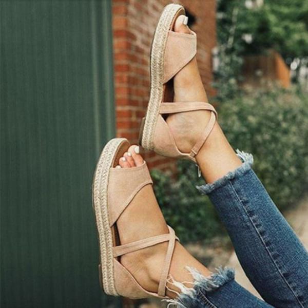 Large Size Fashion Flat Heel Strap Flats Sandals Lace-up Shoes Sandals Pavacat US5.5(LABEL SIZE 35) Khaki 