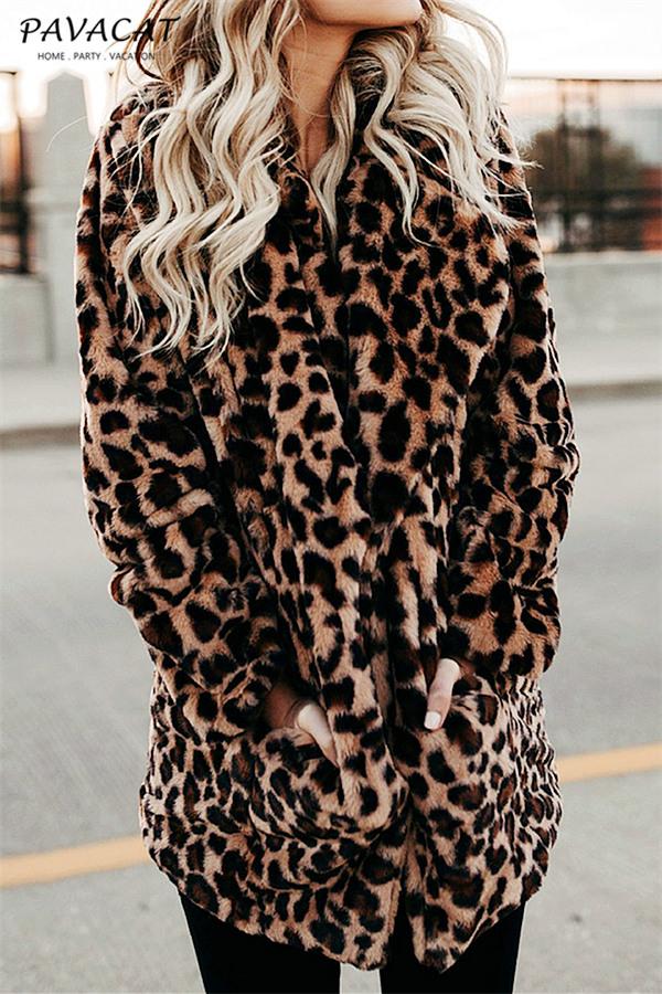 Leopard Artificial Fur Long Cardigan Coat VICI 