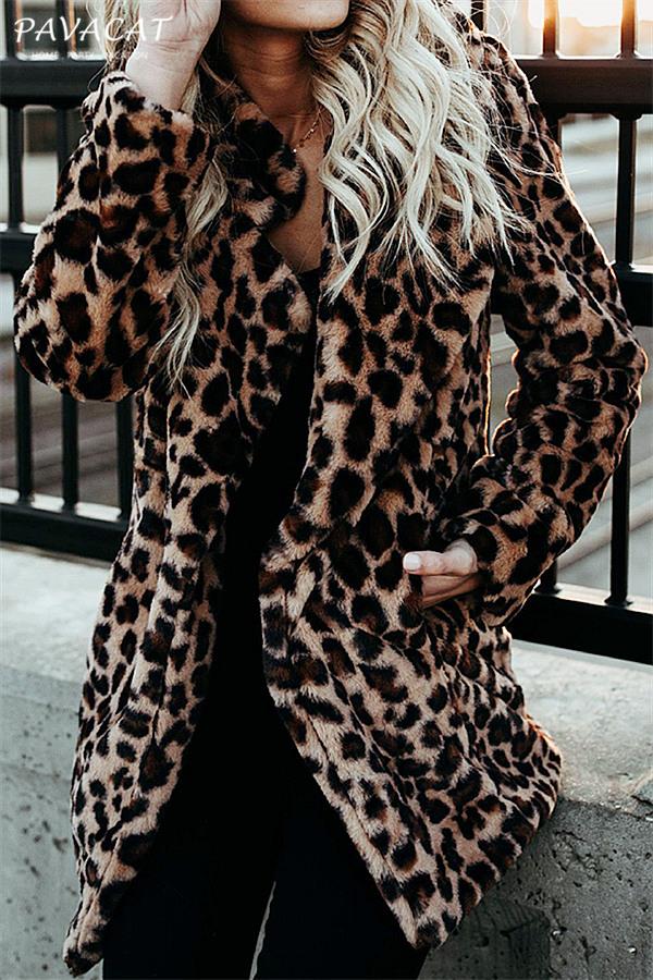 Leopard Artificial Fur Long Cardigan Coat VICI 