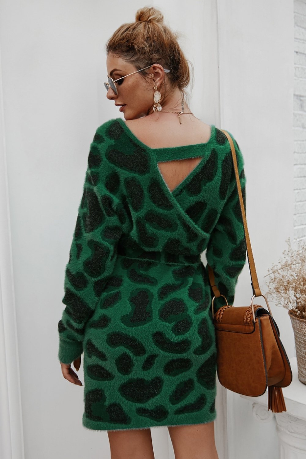 Leopard Long-sleeved Belt Short Dress - Pavacat