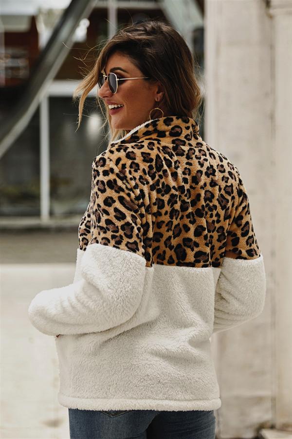 Leopard Pattern Stitching Fleece Pullover - Pavacat