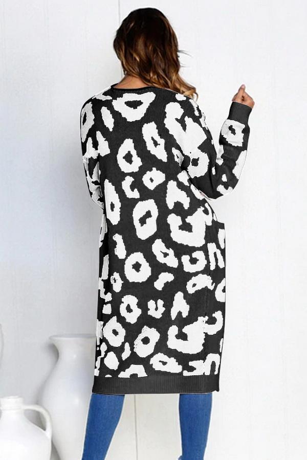 Leopard Print Long Sweater Coat - Pavacat