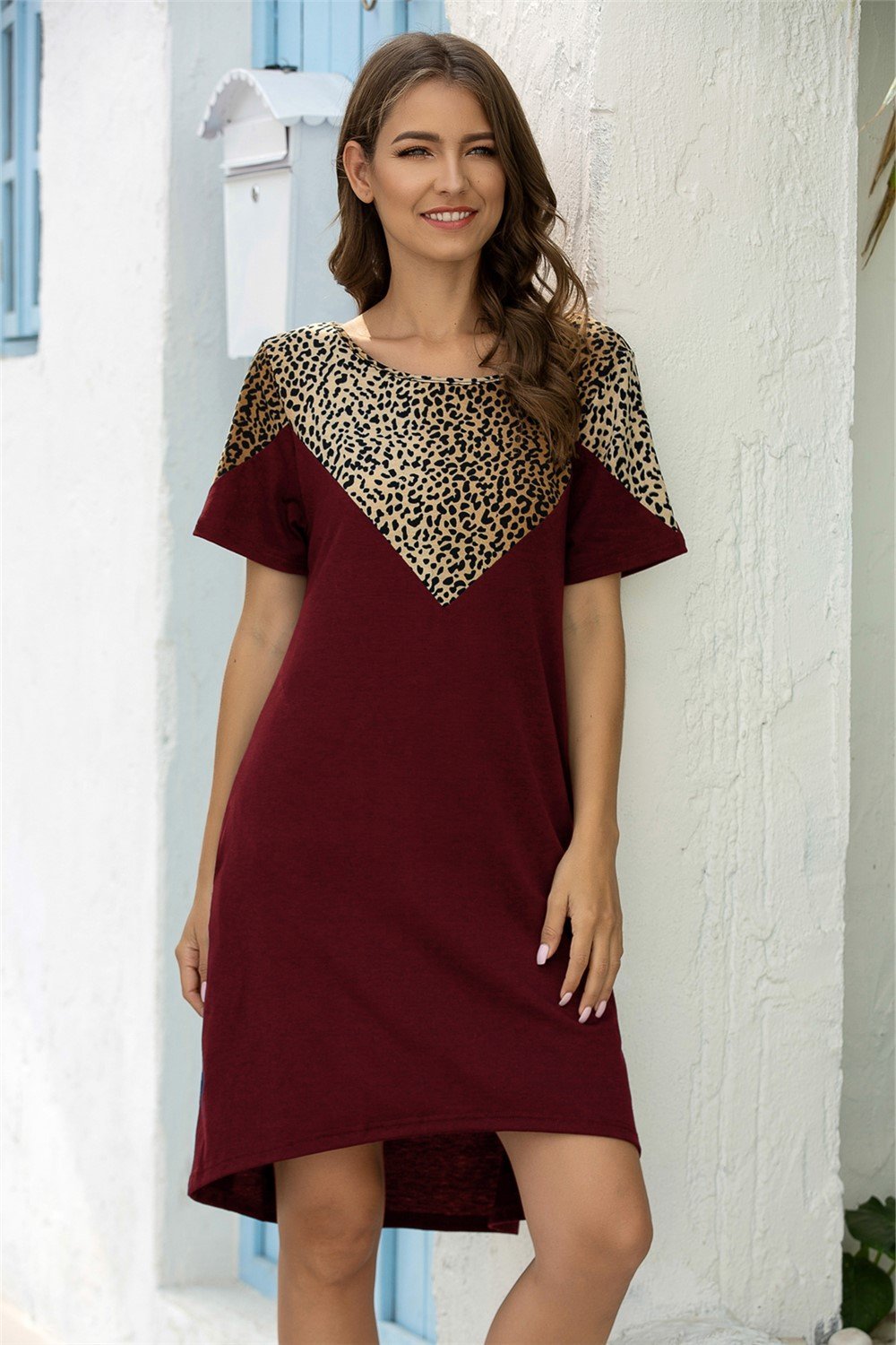 Leopard Stitching Pocket Loose Dress - Pavacat