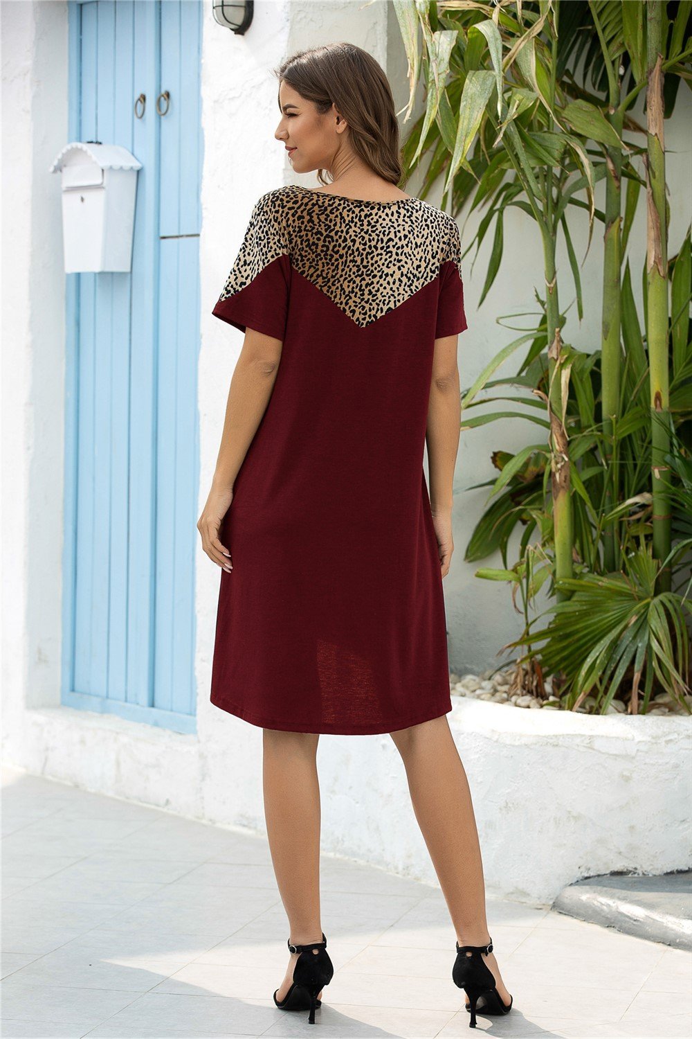 Leopard Stitching Pocket Loose Dress - Pavacat