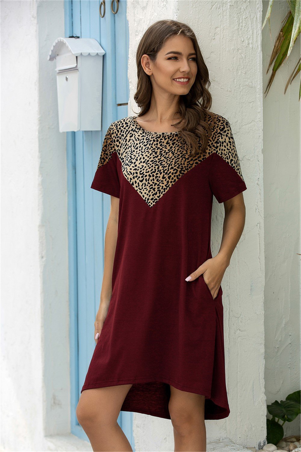 Leopard Stitching Pocket Loose Dress - Pavacat