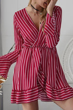 Long Sleeve Striped Mini Dress - Pavacat