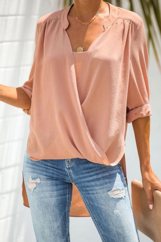 Loose Front-middle Cross Seven-sleeve Shirt - Pavacat
