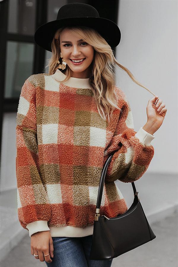 Loose Lambswool Plaid Pullover - Pavacat