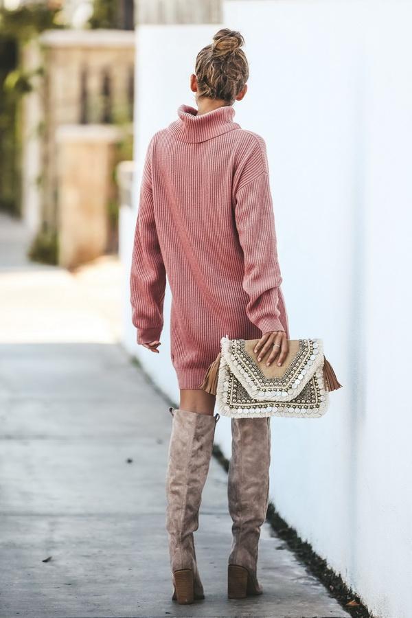 Medium Long High Collar Sweater Dress - Pavacat