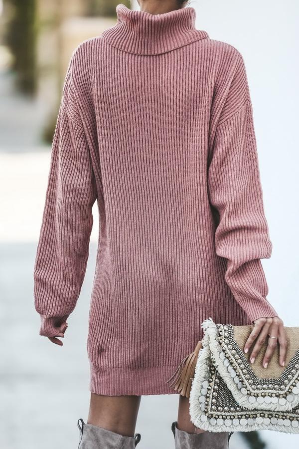 Medium Long High Collar Sweater Dress - Pavacat