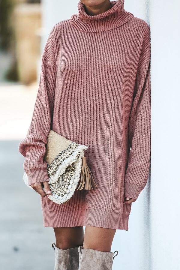 Medium Long High Collar Sweater Dress - Pavacat