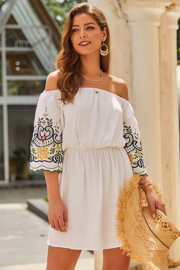 Off The Shoulder Half Sleeve Dress - Pavacat