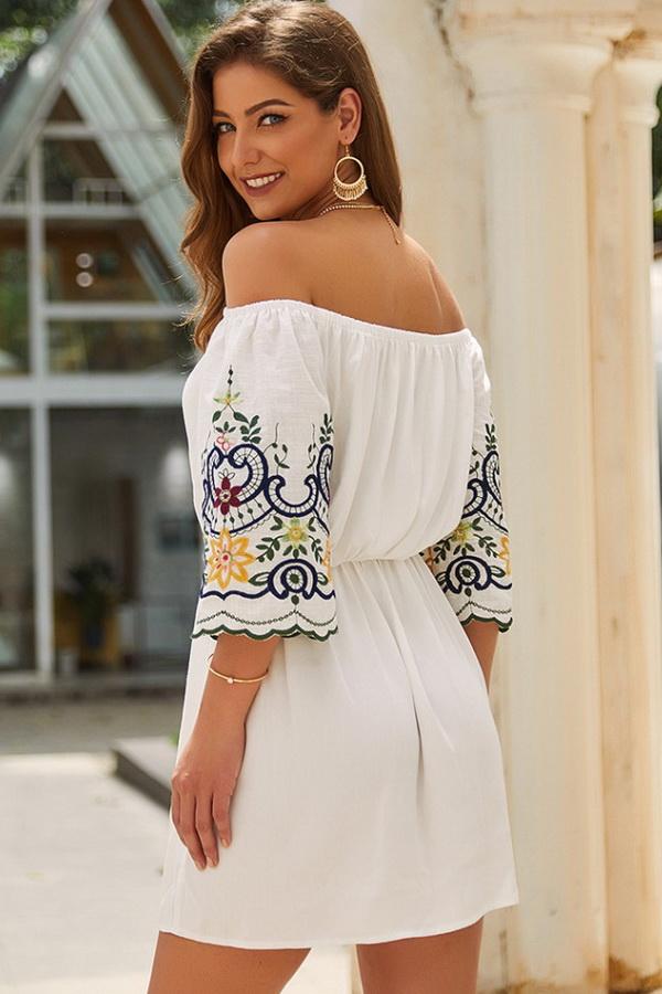 Off The Shoulder Half Sleeve Dress - Pavacat