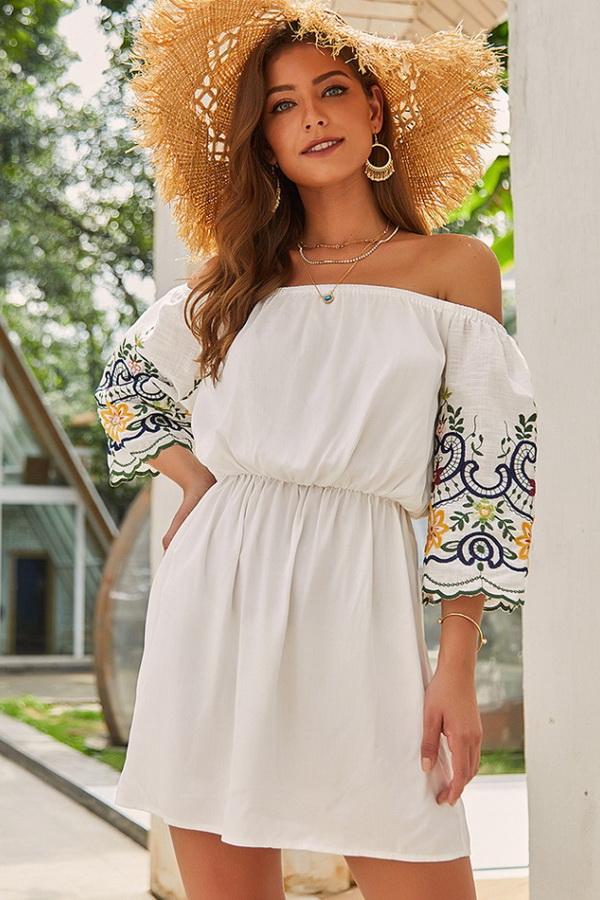 Off The Shoulder Half Sleeve Dress - Pavacat