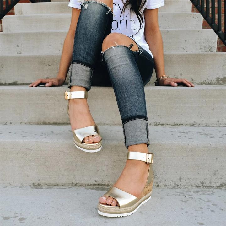 Open Toe Low Heel Holiday Sandals Sandals Pavacat US5.5(LABEL SIZE 35) Gold 