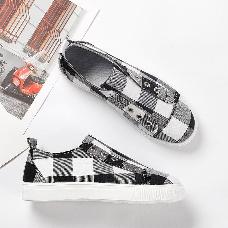 Plaid Canvas Vulcanized Sneakers - Pavacat