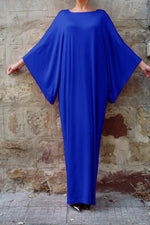 Plain Batwing Sleeve Elastic Waist Dress - Pavacat