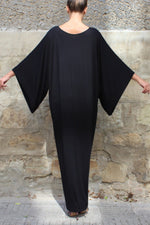 Plain Batwing Sleeve Elastic Waist Dress - Pavacat