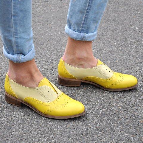 Plus Size Color Block Oxford Shoes Casual Pu Slip On Loafers - Pavacat