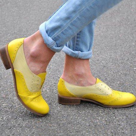 Plus Size Color Block Oxford Shoes Casual Pu Slip On Loafers - Pavacat