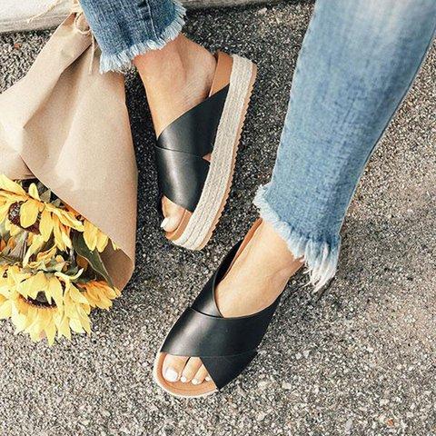 Plus Size Peep Toe Platform Sandals Slip-on Slippers Sandals Pavacat 